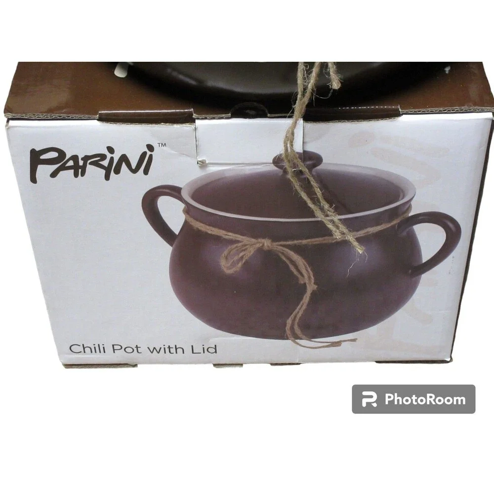 Parini Dark Brown Ceramic Handled Chili Pot w/ Lid 5 Quart